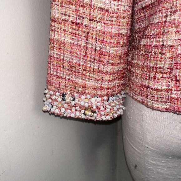 Chico's Orange Embellished Collar AND Cuffs Tweed Jacket Women's Size 1 EUC - Picture 6 of 11